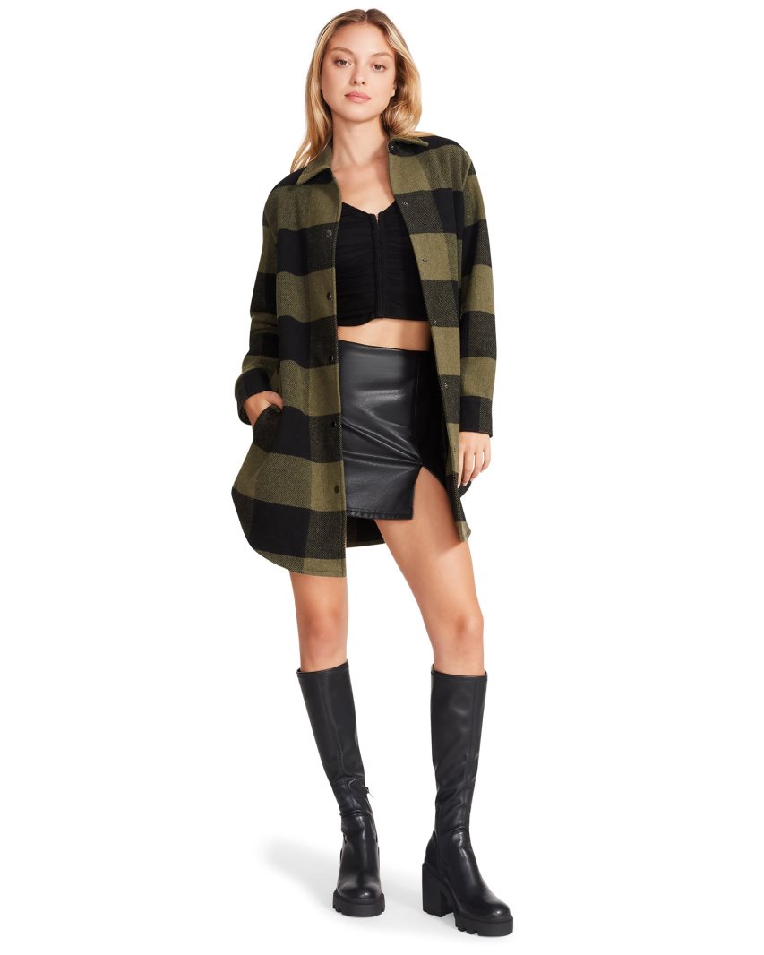 Olive / Black Steve Madden Eldridge Plaid Women's Coats | PH 6170Y16O